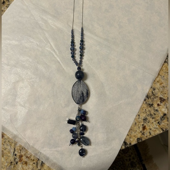 Chico's Blue Gemstone Necklace with Beaded Chain - Picture 2 of 5